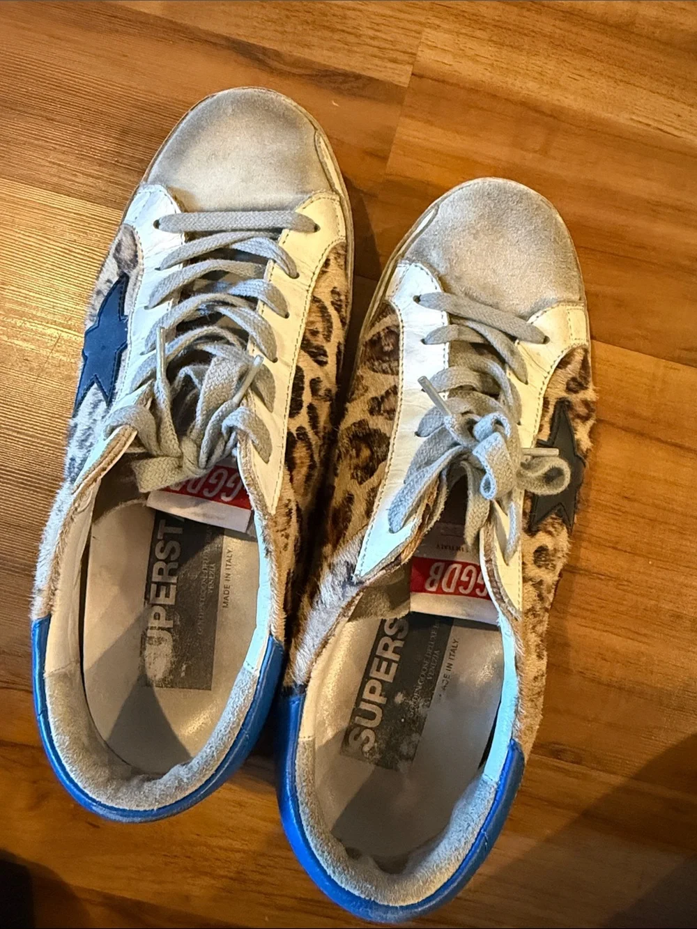 Golden Goose Leopard Sneakers with Blue Heel - GGDB Tag Visible - size 9